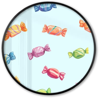 Poster in lijst Rond - Fotolijst 60x60 cm - Posters - Blauw - Patroon - Snoep - Ronde posterlijst zwart - Decoratie - Wanddecoratie woonkamer - Muurdecoratie slaapkamer