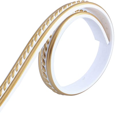zelfklevende sierlijsten, 3 m, decoratief, wandlijst, zachte plint, sierlijst voor kast (3 m x 2 cm, wit + goud)