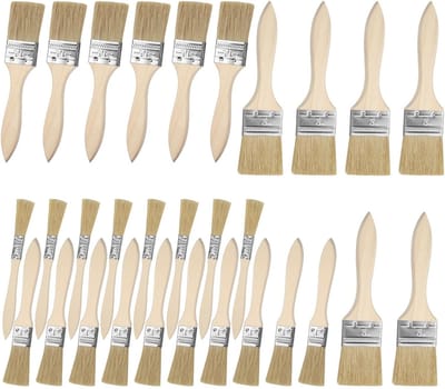 30-delige Set Platte Kwasten met Houten Handvat, Verfkwasten, Schilderen, DIY Projecten en Kunstbenodigdheden