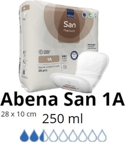ABENA San 1A, 28x Absorberende Inlegger, Pak, + Plakstrip - Voor Flinke druppels Urineverlies - Absorptie 250 ml, beige