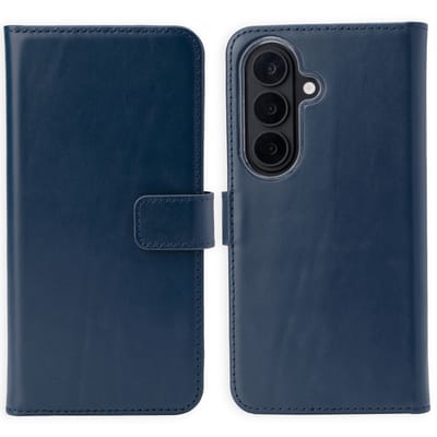 Selencia Hoesje - Geschikt voor Samsung Galaxy S26 Plus - Echt Lederen Bookcase - Donkerblauw