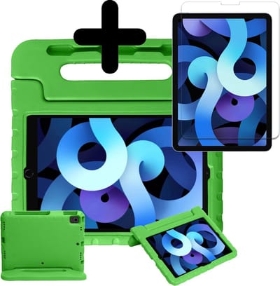 Hoesje - Geschikt voor Apple iPad Air 4 (2020) - 10.9 inch - 4e Generatie - Met Screenprotector - Kinderhoes - Shockproof Bumper - Kidsproof Case - Tablethoes - Kinder Hoes Cover - Groen