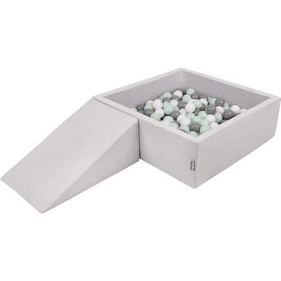 KiddyMoon Ballenbak voor kinderen 90x30cm Vierkant met Wig - 200 Ballen ∅7cm - Foam speelset - Speelgoed baby schuim - Ballenbad baby foam - Kunststof ballen - Schuimvulling - Lichtgrijs: Wit Grijs Munt