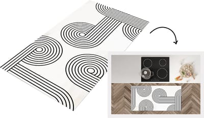 Keukenloper - Loper keuken - Abstract - Figuren - Zwart - Wit - 120x60 cm - Keukenloper vinyl