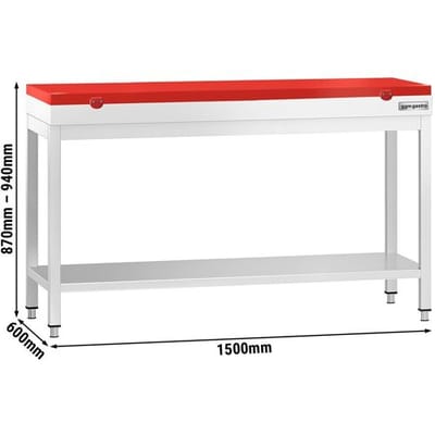 GGM Gastro Edelstahl Arbeitstisch PREMIUM - 1500x600mm - mit Grundboden - inkl. Schneideplatte Rot