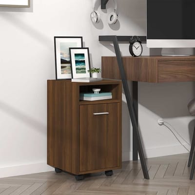 vidaXL - Bijzetkast - met - wielen - 33x38x60 - cm - bewerkt - hout - bruineikenkleur