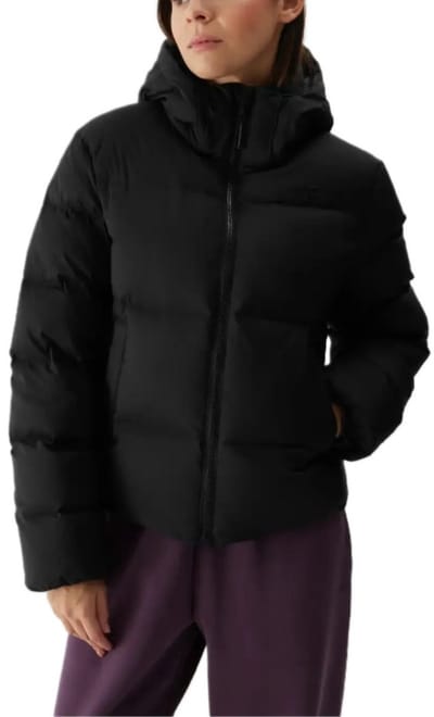 Dames Zwarte Donzen Winterjas 4F F481, XXL, Natuurlijke Vulling, Stijlvolle Thermische Warmte