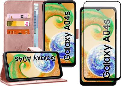 Hoesje geschikt voor Samsung Galaxy A04s / A13 5G - Screen Protector FullGuard - Book Case Kunstleer Pasjeshouder Roségoud & Screenprotector
