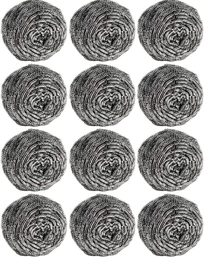 Set van 12 stalen schoonmaakmatjes, geschikt voor het schoonmaken van servies, koekenpannen, steelpannen, ovens, grills en gootstenen - Roestvrijstalen keukenschoonmaakmatjes, 12 stuks.