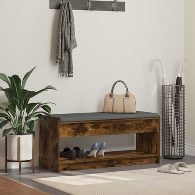 vidaXL Hallenbank met kussen met plank Gerookte Eik 103 x 38 x 45 cm