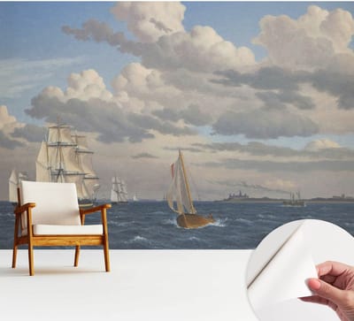 Wallfluent Zelfklevend Behang - Zeeavontuur Zelfklevend fotobehang - 312x250 cm - Grijs Zelfklevend Behang - Herpositioneerbaar - Voor de woonkamer, voor het kantoor, voor de slaapkamer Zelfklevend Behang