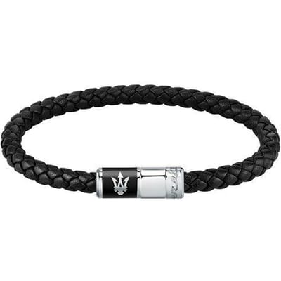 Maserati - JM222AVE07 - Bracelet - Armband - Heren - zwart - zilverkleurig - gerecycled leer - 21,7 cm