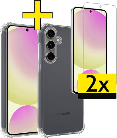 Hoesje - Met Screenprotector - 2 Stuks - Geschikt voor Samsung Galaxy S24 FE - Sterk & Shockproof - Siliconen Case - Back Cover - Telefoon Hoes - Shock Proof - Telefoonhoesjes - Transparant