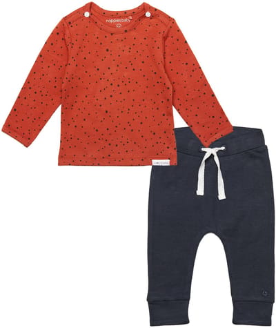 Noppies - Kledingset - 2delig - Broek Bowi Charcoal - Shirt Kris Ginger - Maat 68