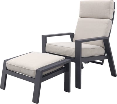 Garden Impressions Max loungestoel + voetenbank - Carbon black/Sand