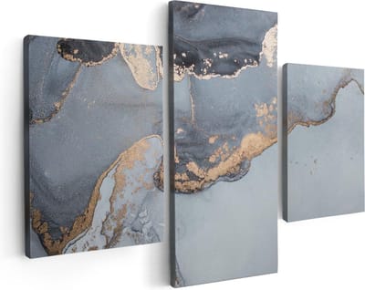 Artaza Canvas Schilderij Drieluik Abstracte Kunst Grijs Marmer - 90x60 - Foto Op Canvas - Canvas Print