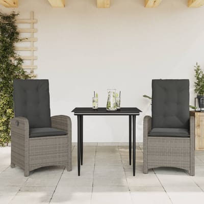 vidaXL - 3-delige - Tuinset - met - kussens - poly - rattan - grijs