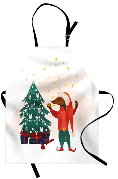 ABAKUHAUS Teckel kookschort, Kerstteckel in kleding, kookschort met water- en vuilafstoting door digitale druktechniek, Veelkleurig