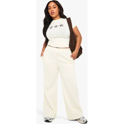 boohoo Dames PLUS KOEIENPRINT STER BREDE PijP JOGGER | Ecru | Maat: 28