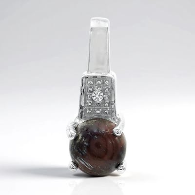 Cavill - Zilveren Hanger 925 Sterling Zilver - 0,82 ct Rode Tijgeroog Cabochon & 0,01 ct Witte Topaas - Elegant Uniek Sieraad 17x6 mm