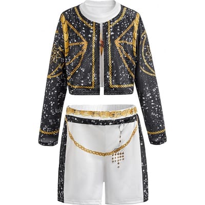 3 Stuks Meisjes K-Pop Hunter Kostuum Jas Top Korte Broek Set Kinderen Idol Groep Uniform Halloween Carnaval Cosplay Outfit Kleding Size 120(5-6Years) black