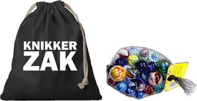 Gevulde grote knikkerszak zwart met 2 kilo assorti knikkers - Speelgoed