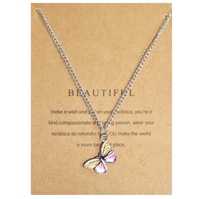 Fako Bijoux® - Doe Een Wens - Vlinder Ketting - Make A Wish - Beautiful - Beige/Roze - Ketting Inclusief Kaart Met Tekst - Zilverkleurig