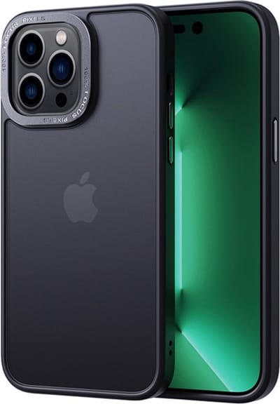 Lunso - Geschikt voor iPhone 15 Pro - Back cover hoesje - Metalen ring Zwart