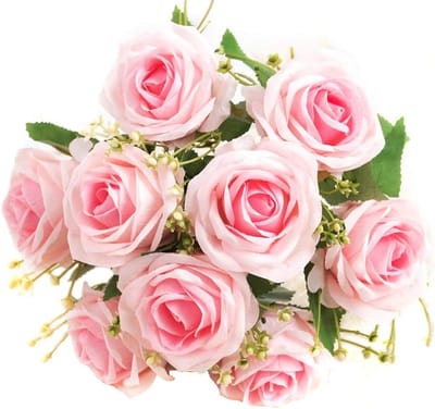 Prachtige Kunstzijde Rozenboeket van 9 Koppen, Perfect voor Bruidsmeisjes en Bruiloftdecoratie, Lichtroze Bloemen voor Thuis en Tuin