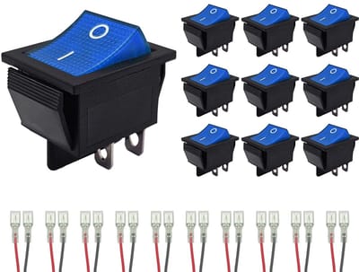 ProRide Wipschakelaar ON-OFF KCD4-202 - met Aansluitkabels - 2 Polig - 250V/16A - 30x22mm - Blauw zonder lampje - 10 stuks