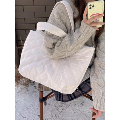 Nouveau Style de Sac Tote de Cours pour Étudiants Universitaires pour Femmes Grande Capacité Décontracté et Polyvalent Duvet Léger Sac de Trajet gray