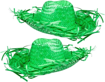 Set van 2x stuks groene Tropische Hawaii thema strohoed met grote rand - Dames hoed