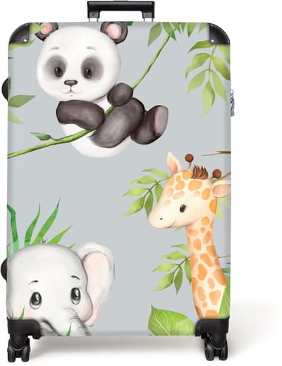 NoBoringSuitcases.com® - Koffer groot - Reiskoffer lichtgewicht - Jungle - Panda - Olifant - Giraffe - Kinderen - Rolkoffer met 4 wielen - Grote trolley XL - 98 liter bagage