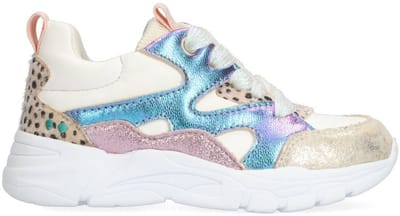 BunniesJR 225344-994 Meisjes Lage Sneakers - Blauw/Wit/Roze - Leer - Veters