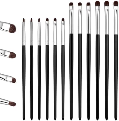 Dailygoods- Wenkbrauwkwasten Set 12 Stuks - Schuine Eyelinerkwasten - Make-upkwasten - Oogschaduwkwasten - Professionele Penselen - Kunststof 16,8 cm