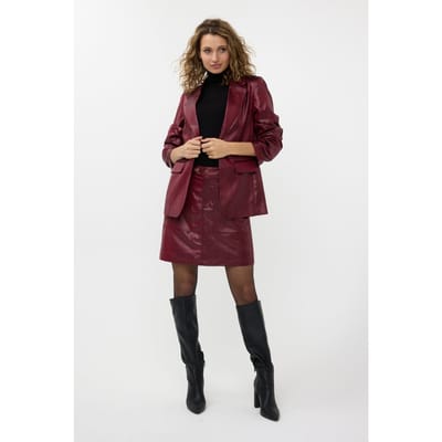 EsQualo Skirt Zipper Metallic Crinkle Wine Red Maat: 36 | Mini Rokken Outlet | Dames | Rood