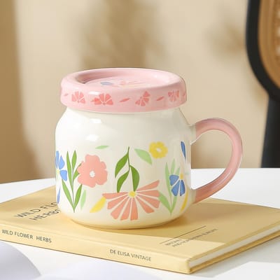 Creatieve Bloemenmok met Deksel Koffiekop van Hoge Waarde voor Meisjes Verjaardagscadeau Theekop Huishouden Waterbeker Souvenir 301-400ml