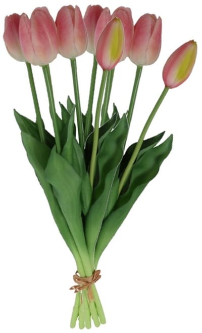 Countryfield Kunst tulpen boeket Fleur - 10x stuks - lichtroze - real touch - 41 cm - levensechte kunstbloemen