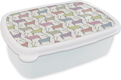 Broodtrommel Wit - Lunchbox - Brooddoos - Patronen - Hert - Beige - 18x12x6 cm - Volwassenen