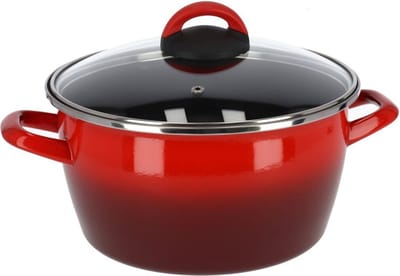 Magefesa kookpan met glazen deksel - rood - rvs - D24 cm - 10 liter - alle bronnen geschikt - groente - aardappellen - rijst - pasta