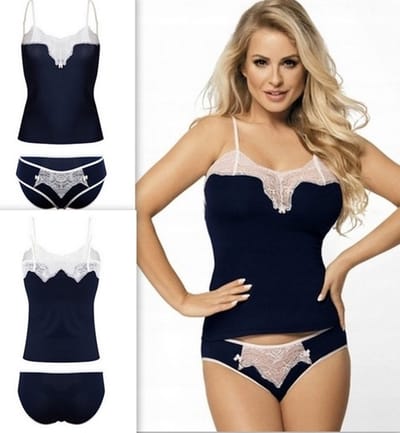 DKaren Merce | viscose hemise setje met kant | maten: S-2XL | marineblauw | M/L
