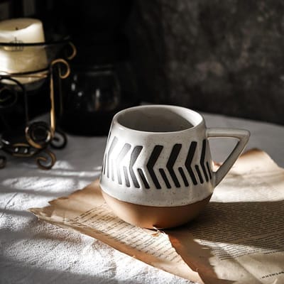 Ronde Eenvoudige Scandinavische Keramische Ins Stijl Handbeschilderde Mok Creatieve en Gepersonaliseerde Waterbeker Grof Aardewerk Koffiekop 301-400ml
