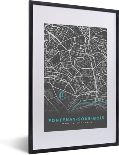 Fotolijst incl. Poster - Fontenay-sous-Bois - Frankrijk - Stadskaart - Plattegrond - Kaart - 40x60 cm - Posterlijst