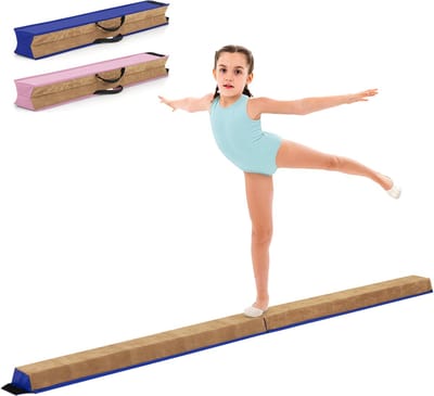 COSTWAY 240 cm evenwichtsbalk voor kinderen, balanceerbalk inklapbaar, gymnastiekbalk met draaggreep en suède hoes, gymnastiek balansbalk voor thuis