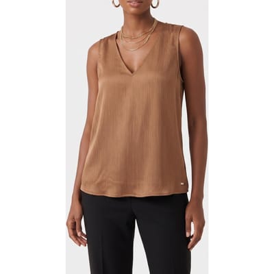 Calvin Klein Plisse V Neck Shirt Executive Brown Taglia: XS | Magliette intime Outlet | Donna | Marrone