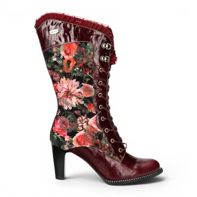 Laura Vita Floral Dames Goth Victoriaanse rode leren hoge laarzen met hakken - Alcbane-351