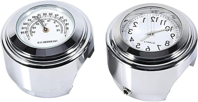 Dailygoody - Motorfiets Waterdicht Stuur Mount Horloge - Klok en Thermometer - Wit - Geschikt voor 7/8" tot 1" Stuur - Perfect voor Motorrijders