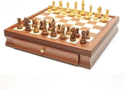 Schaakbord Set - Houten Schaken - Strategisch Spel - Handgesneden Stukken - 45x45cm - Niet gespecificeerd