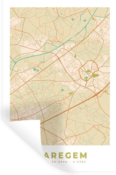 Muurstickers - Sticker Folie - Kaart - Plattegrond - Vintage - Stadskaart - Waregem - 20x30 cm - Plakfolie - Muurstickers Kinderkamer - Zelfklevend Behang - Zelfklevend behangpapier - Stickerfolie
