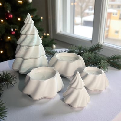 BAM Kerstboomkaars – 4-delige Set met 3 Geurkaarsen en Top – Apple Cinnamon – Groen Gemarmerd – 18 cm